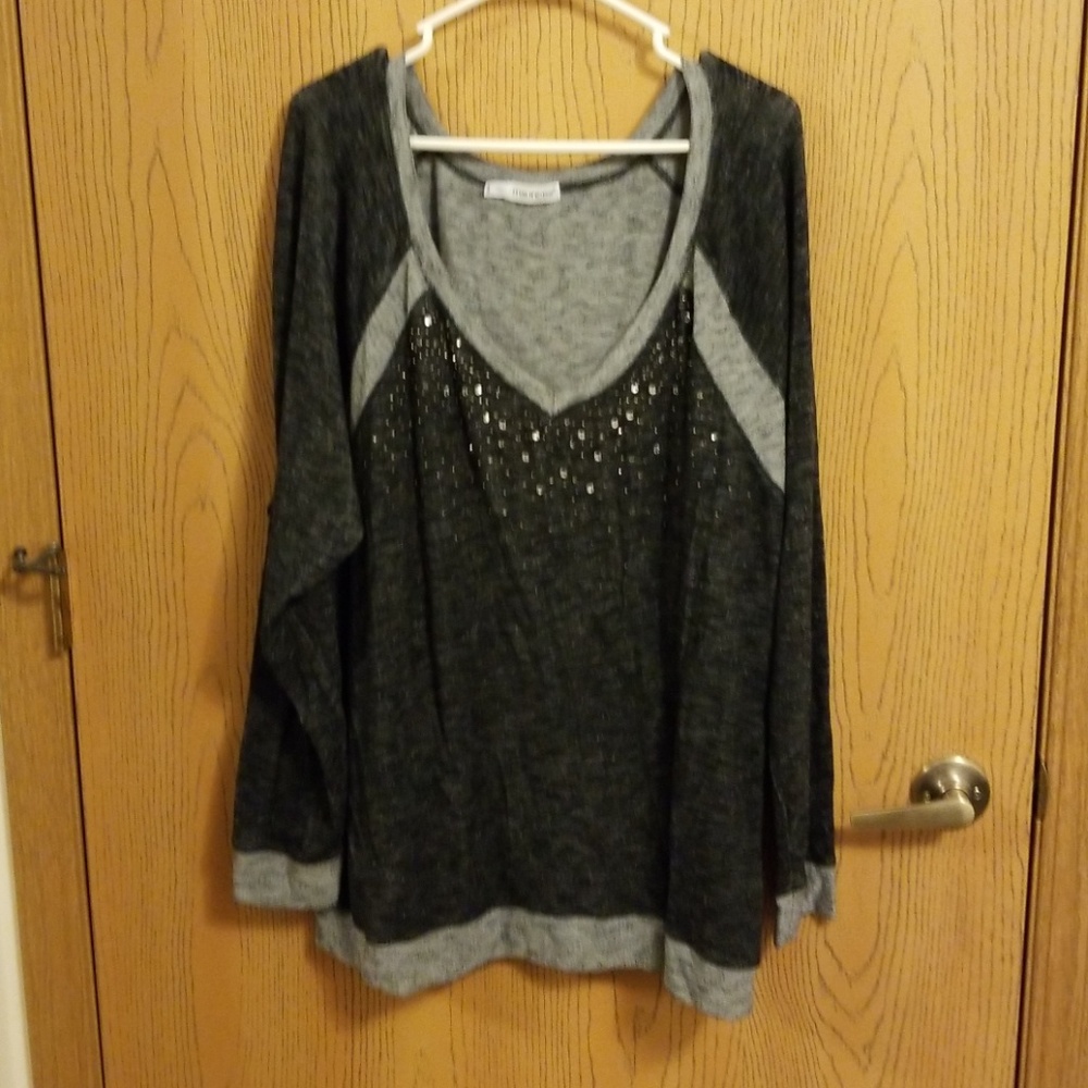 Maurices Black & Gray Jeweled V-Neck Sweater